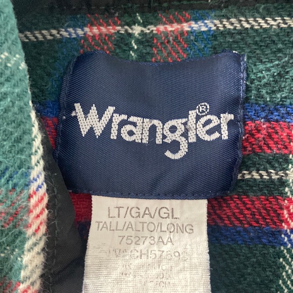 Vintage Wrangler western thick flannel Pearl snap button down men's large tall - Picture 7 of 11